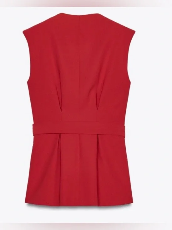 Zara NWT Sleeveless Red Belted Pant & Top Co-Ord Set 2390/198 & 2377/198 - Picture 3 of 6